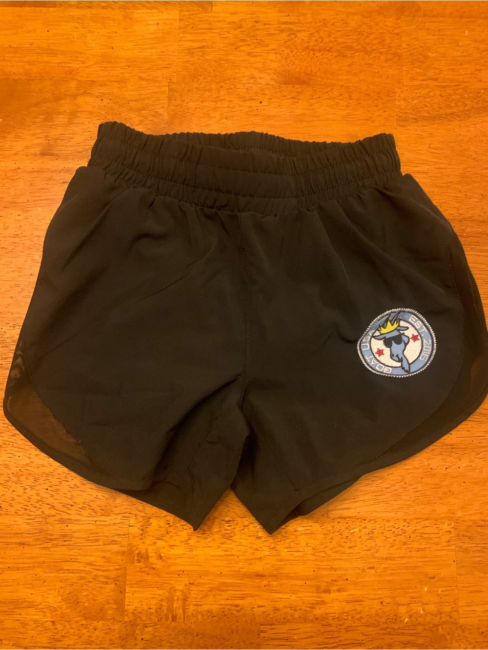 Girls' Black Athletic Shorts with Elastic Waist and Embroidered Badge